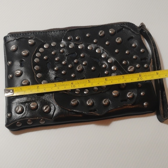 Patricia Nash Black Studded Cassini Wristlet Amazing Black Leather W/Metal Rivet - Picture 10 of 11